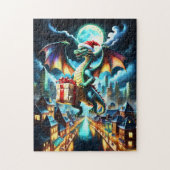 クリスマスプレゼントを贈る緑のドラゴン ジグソーパズル (縦)