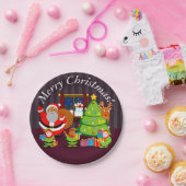 クリスマスプレゼントを贈る黒いサンタクロース。 ペーパープレート (パーティー)