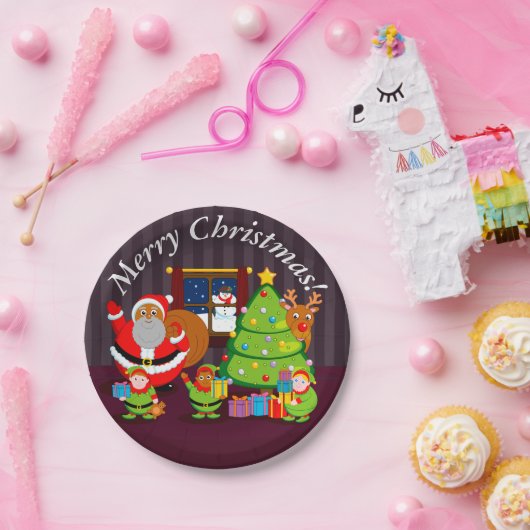 クリスマスプレゼントを贈る黒いサンタクロース。 ペーパープレート (パーティー)