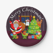 クリスマスプレゼントを贈る黒いサンタクロース。 ペーパープレート (正面)