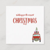 クリスマスプレゼントを載せたヴィンテージカーの  ホリデーカード エンクロージャーカード (裏面)