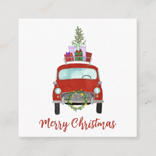 クリスマスプレゼントを載せたヴィンテージカーの  ホリデーカード エンクロージャーカード (正面)