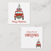 クリスマスプレゼントを載せたヴィンテージカーの  ホリデーカード エンクロージャーカード (正面/裏面)