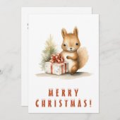 クリスマスプレゼントを飾ったかわいいリスとメリークリスマス シーズンカード (正面/裏面)