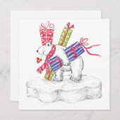 クリスマスプレゼントを飾ったかわいい漫画のホッキョクグマ シーズンカード (正面/裏面)