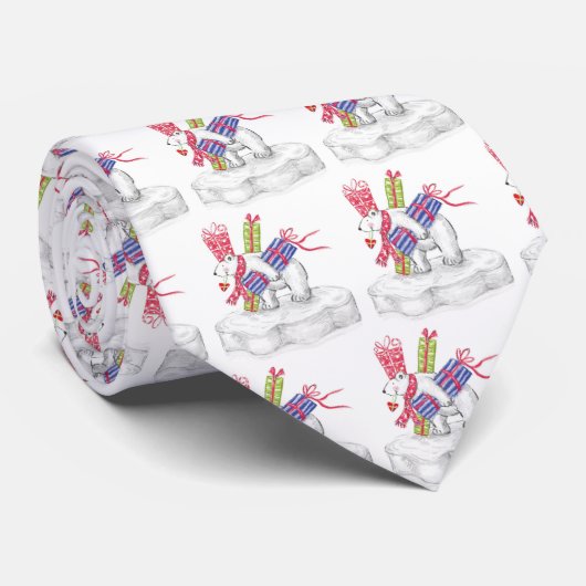クリスマスプレゼントを飾ったかわいい漫画のホッキョクグマ ネクタイ (ロール)
