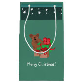 クリスマスプレゼントを飾ったテディベア スモールペーパーバッグ (正面)