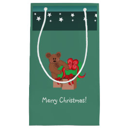 クリスマスプレゼントを飾ったテディベア スモールペーパーバッグ