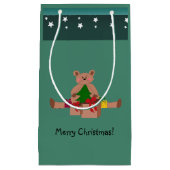 クリスマスプレゼントを飾ったテディベア スモールペーパーバッグ (正面)