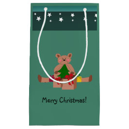 クリスマスプレゼントを飾ったテディベア スモールペーパーバッグ