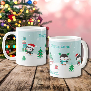 クリスマスプレゼントを飾った可愛いペンギン コーヒーマグカップ