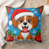 クリスマスプレゼントを飾り付けたサンタハットの愛らしい子犬 クッション (ブランケット)