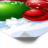 クリスマスプレゼントを飾り付けたサンタハットの愛らしい子犬 ポスター (角)