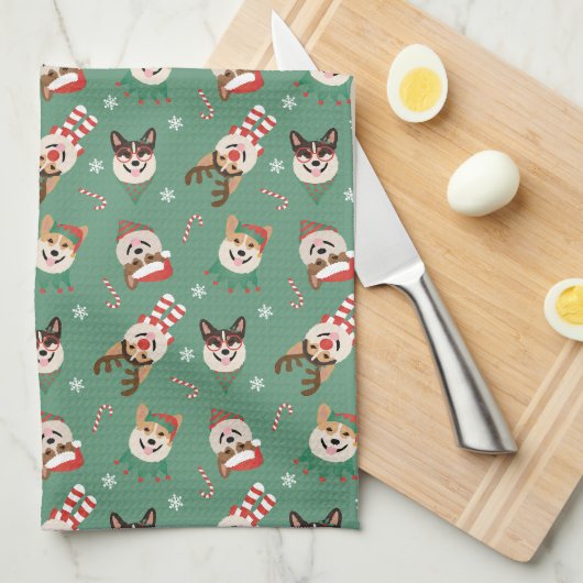 クリスマスプレゼントウェルシュコーギー犬 キッチンタオル (四つ折り)
