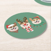 クリスマスプレゼントウェルシュコーギー犬 ラウンドペーパーコースター (アングル)