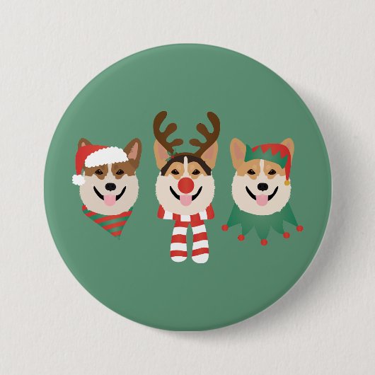 クリスマスプレゼントウェルシュコーギー犬 缶バッジ (正面)