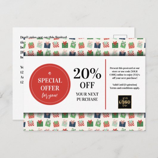 クリスマスプレゼントカスタムクーポン割引 ポストカード (正面/裏面)