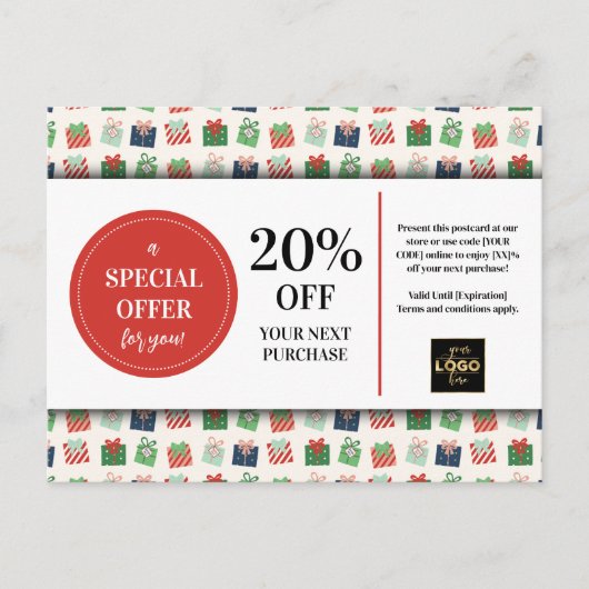 クリスマスプレゼントカスタムクーポン割引 ポストカード (正面)