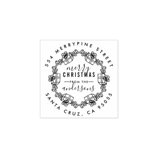 クリスマスプレゼントスケッチリース差出人住所 ラバースタンプ (インプリント)