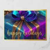 クリスマスプレゼントティール（緑がかった色）ブルーパープル 箔シーズンカード (正面)