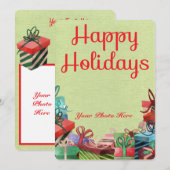 クリスマスプレゼントハッピーホリデーフラットカード 案内状 (正面/裏面)