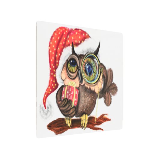 クリスマスプレゼントベビーフクロウお土産 メタルプリント (アングル)