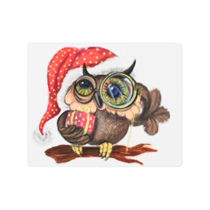 クリスマスプレゼントベビーフクロウお土産 メタルプリント