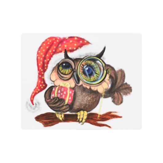 クリスマスプレゼントベビーフクロウお土産 メタルプリント (正面)