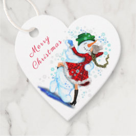 クリスマスプレゼントメッセージカード雪だるまとガールダンス フェイバータグ