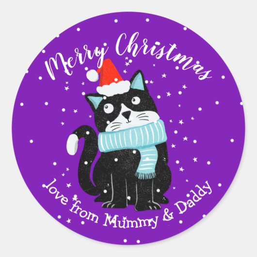 クリスマスプレゼントメリーの猫 ラウンドシール (正面)