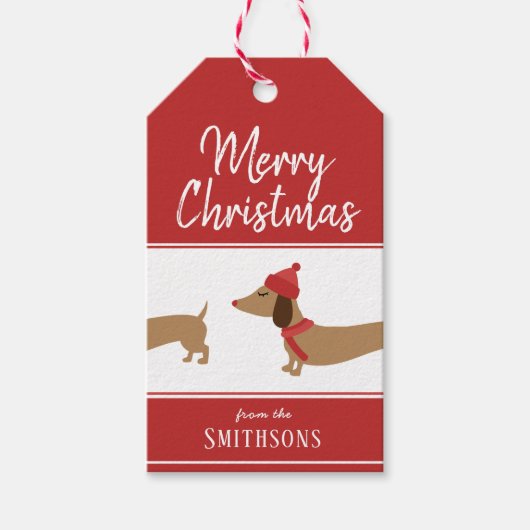 クリスマスプレゼントラベルダックスシュントパーソナライズされたドキシ ギフトタグ (正面)