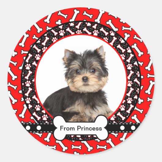 クリスマスプレゼントラベルラベルプレゼントfrom Dog ラウンドシール (正面)