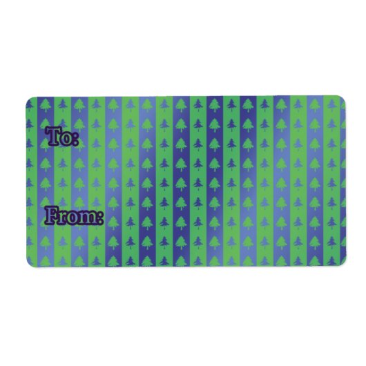 クリスマスプレゼントラベルラベル緑/青の木のデザイン ラベル (正面)