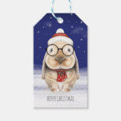 クリスマスプレゼントラベル – 星空の夜にかわいいバニー ギフトタグ (正面)