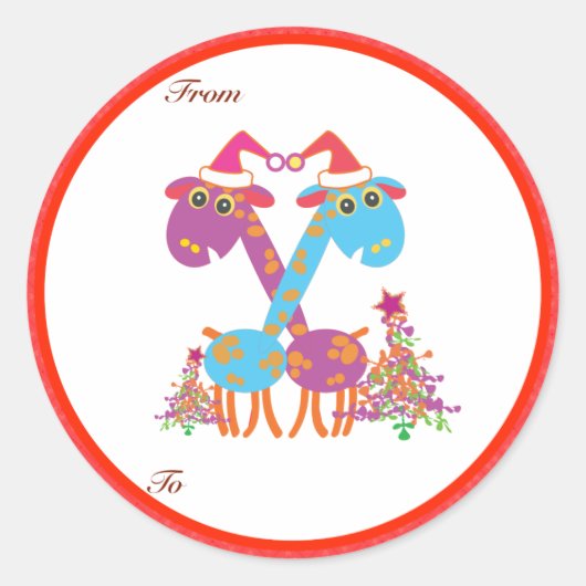 クリスマスプレゼントラベル: Two Giraffes ラウンドシール (正面)