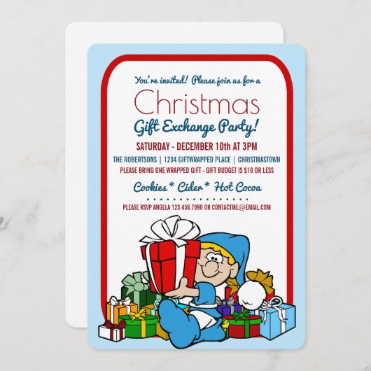 クリスマスプレゼント交換パーティの招待状 招待状 (正面/裏面)