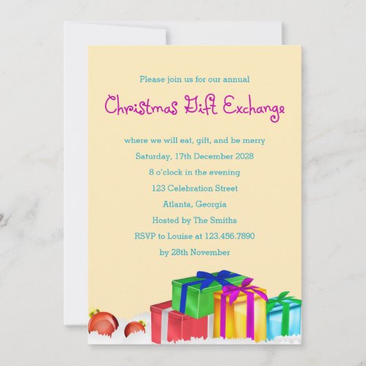 クリスマスプレゼント交換 コーポレートホリデーパーティー 招待状 (正面)
