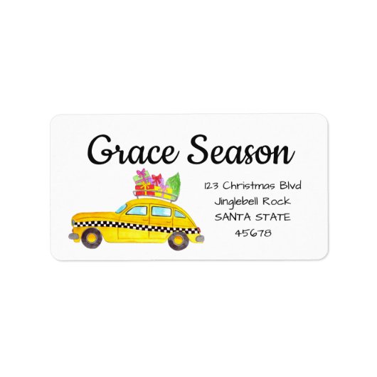 クリスマスプレゼント付きのイエローキャブニューヨークタクシー ラベル (正面)