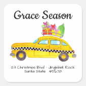 クリスマスプレゼント付きイエローキャブニューヨークのタクシー スクエアシール (正面)