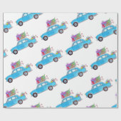 クリスマスプレゼント付きグリーンカー水彩色 ラッピングペーパー (フラット)