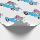 クリスマスプレゼント付きグリーンカー水彩色 ラッピングペーパー (角)