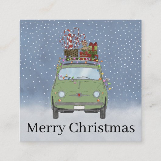 クリスマスプレゼント付きグリーンカーHoliday Card エンクロージャーカード (正面)