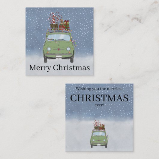 クリスマスプレゼント付きグリーンカーHoliday Card エンクロージャーカード (正面/裏面)