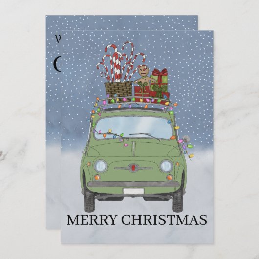 クリスマスプレゼント付きグリーンカーHoliday Card シーズンカード (正面/裏面)