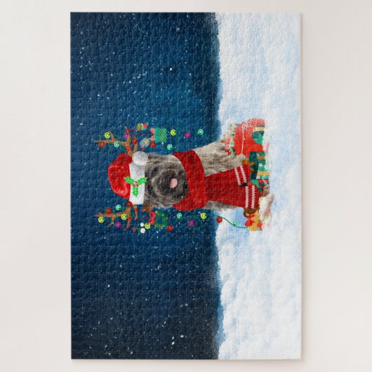 クリスマスプレゼント付きケアン・テリア犬 ジグソーパズル (縦)