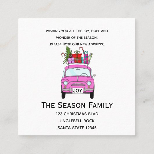 クリスマスプレゼント付きニューアドレスピンクフィアット500 スクエア名刺 (裏面)