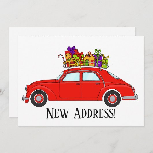 クリスマスプレゼント付きニューアドレスレッドカー 招待状 (正面/裏面)