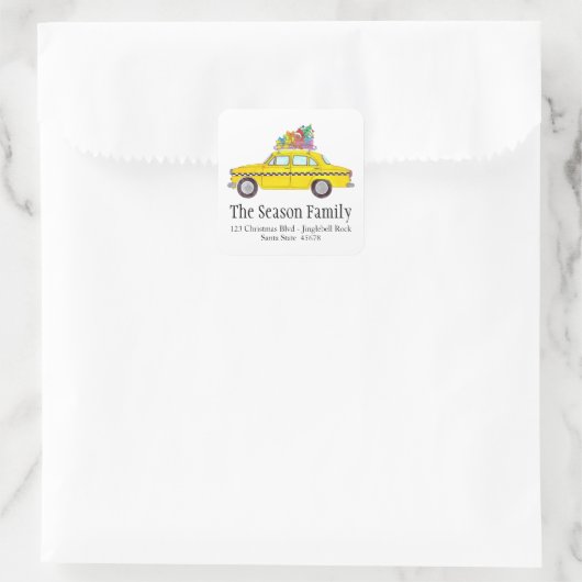 クリスマスプレゼント付きニューヨークのイエローキャブタクシー スクエアシール (バッグ)