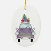 クリスマスプレゼント付きバイオレットカーセラミックオーナメント セラミックオーナメント (正面)