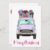 クリスマスプレゼント付きバイオレットカーホリデーカード シーズンカード (正面/裏面)